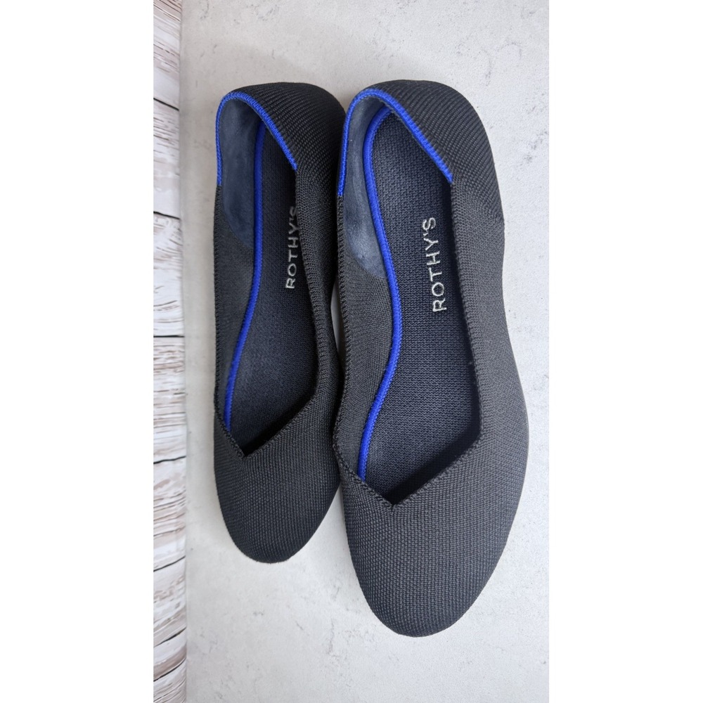 Rothy's Black Blue Halo The Flat Round Toe Ballet Shoes Knit Womens Size 8.5